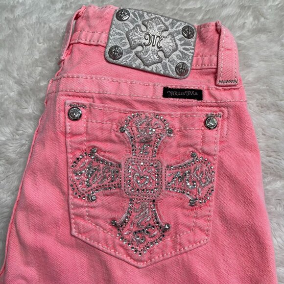 Miss Me Denim - Miss Me neon Pink Skinny Jeans with Silver Embellishments